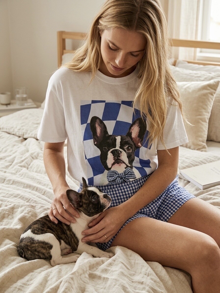 Grossista L'ESSENTIEL - T-Shirt a Maniche Corte con Stampa di Bulldog Francese con Papillon