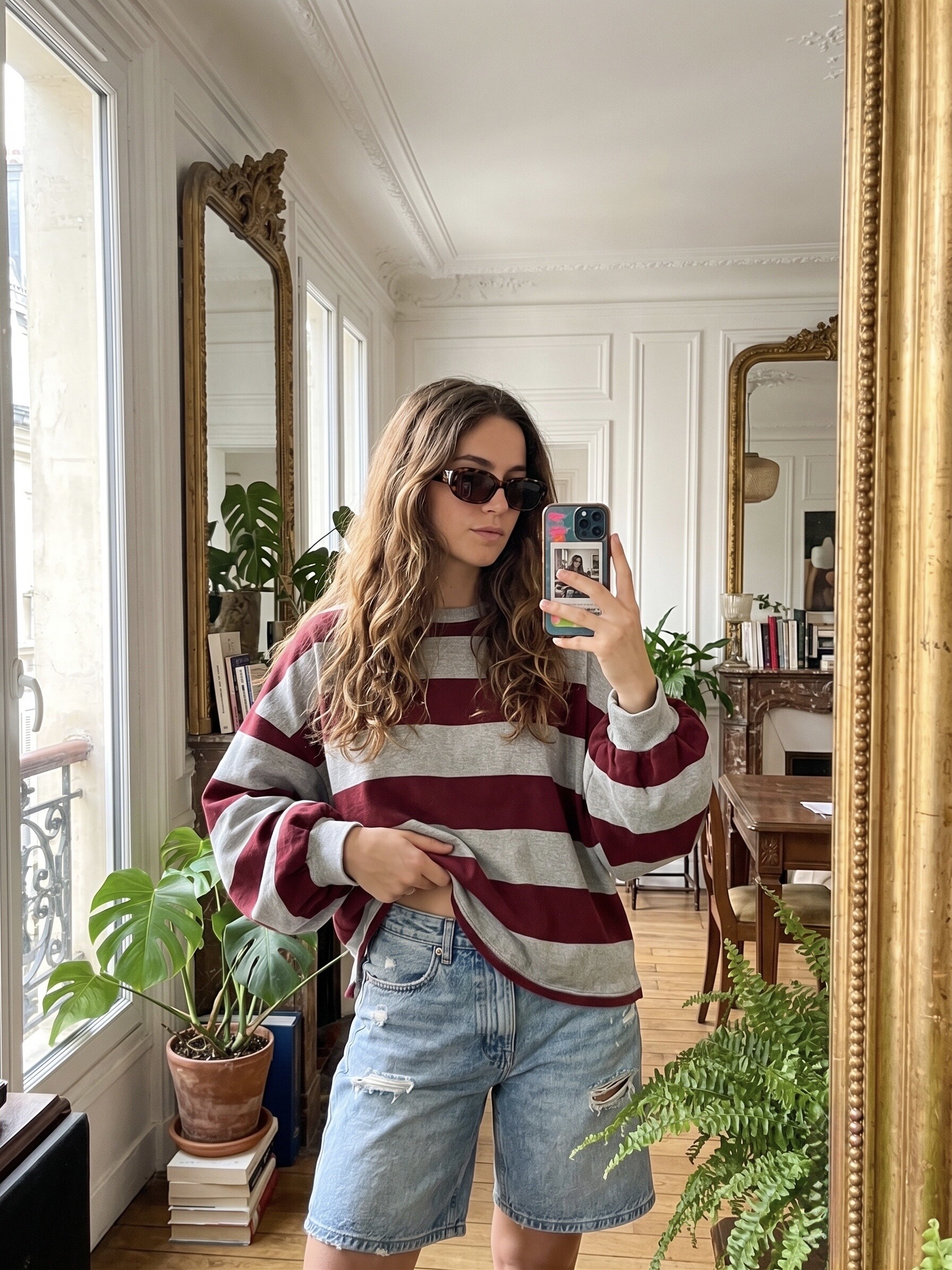 Wholesaler L'ESSENTIEL - Striped Long Balloon Sleeve Round Neck Top