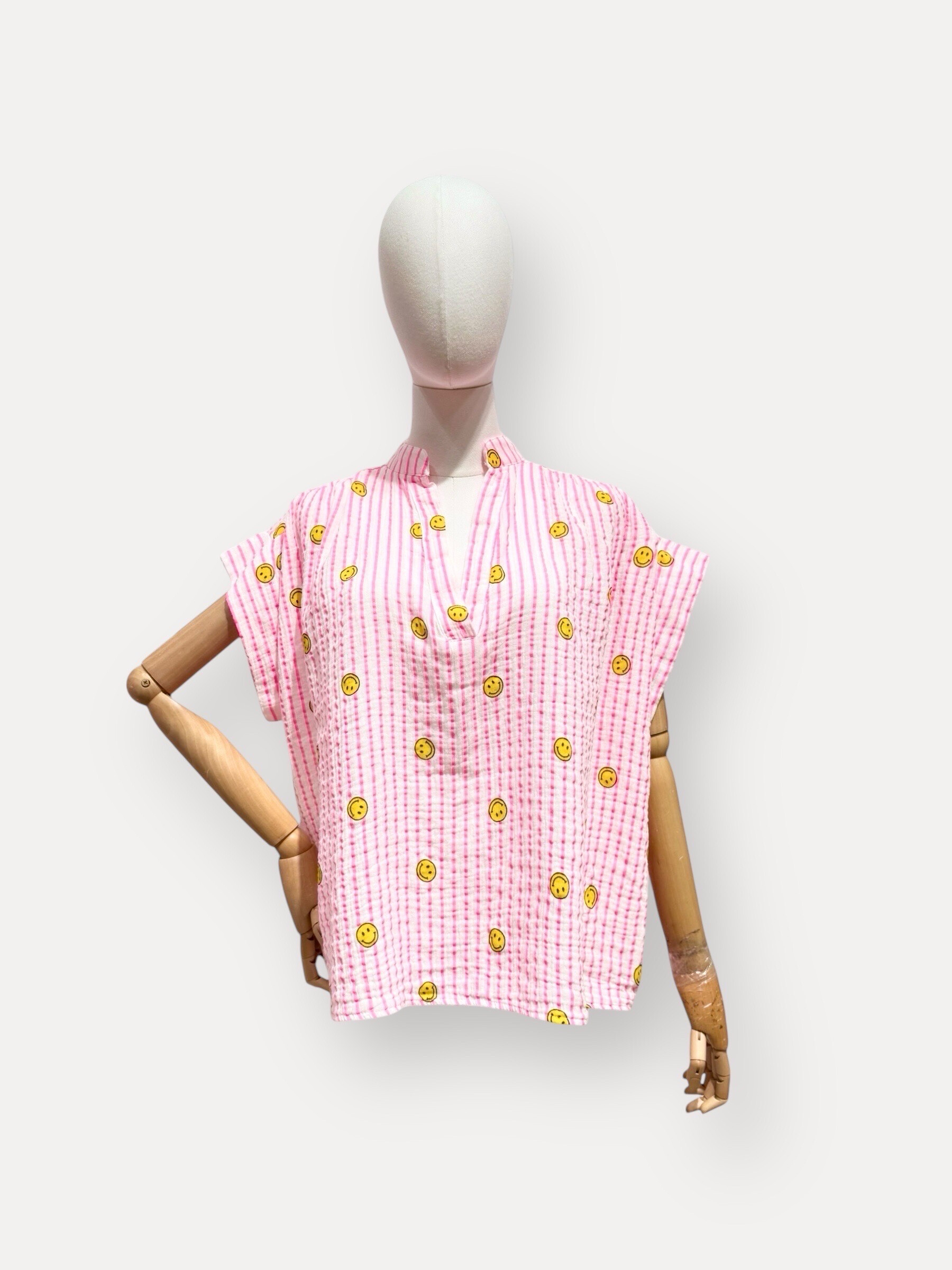 Wholesaler L'ESSENTIEL - Top Claudia with short sleeves with stripes and smiley in cotton gas