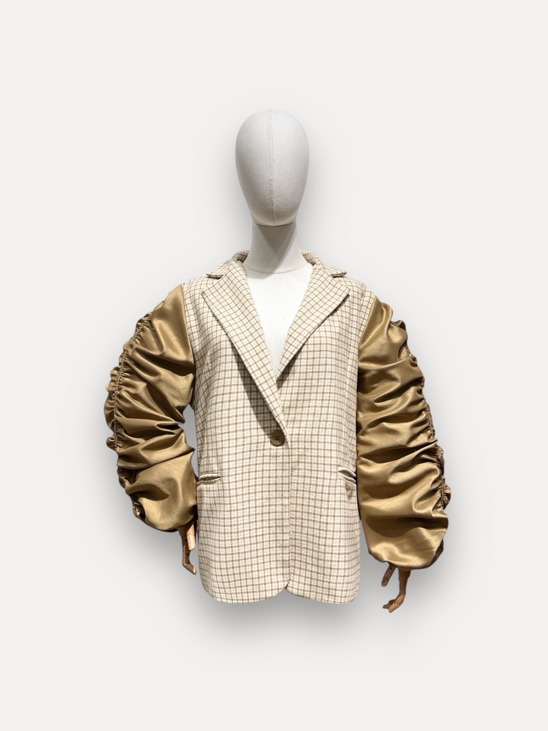 Grossista L'ESSENTIEL - Giacca ZOEVA Blazer Bimateriale Con Stampa Pied De Poule Con Maniche Drappeggiate