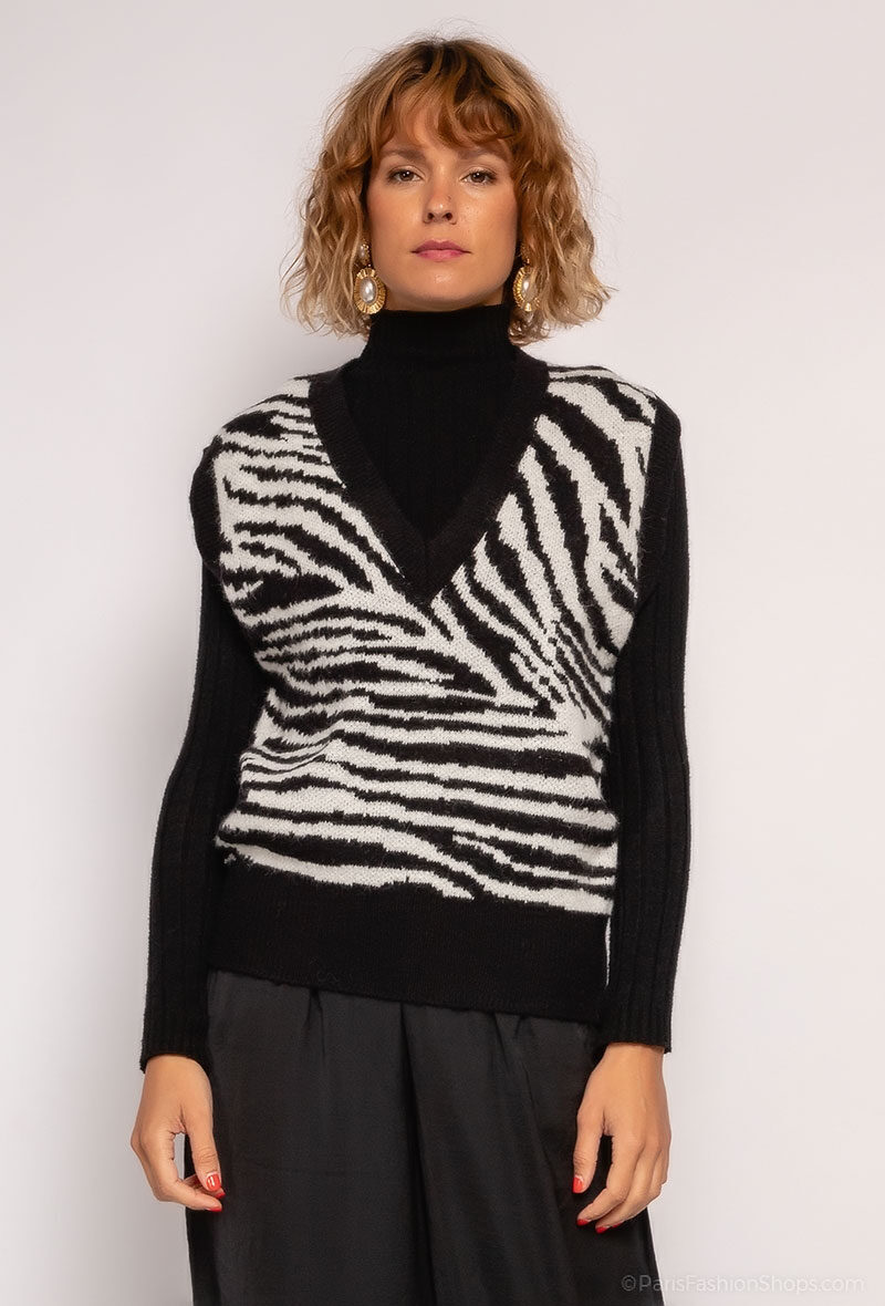 Grossiste H & L - Pull sans manches à imprimé zèbre