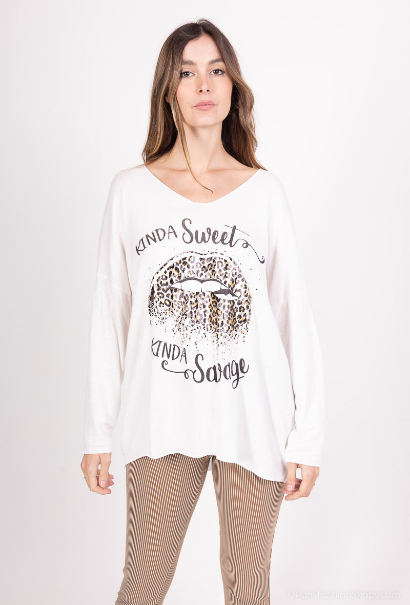 Großhändler L.Steven - Feiner Pullover mit Leopardenmuster