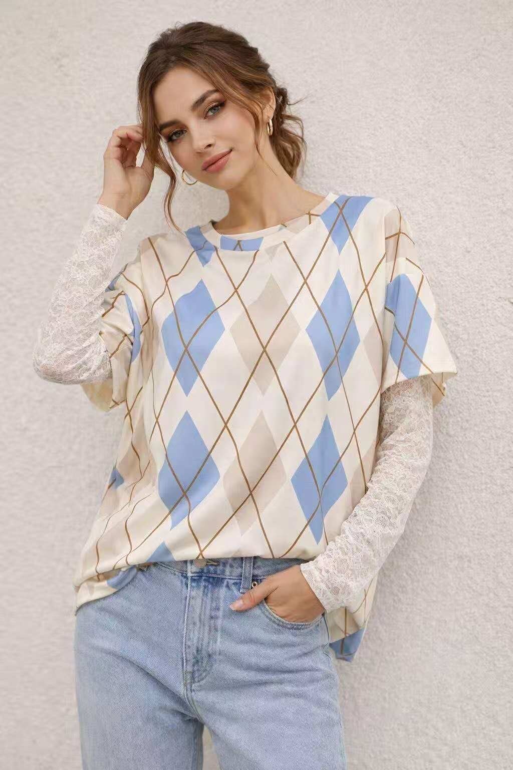Grossista L.Steven - T-shirt a righe a maniche lunghe in pizzo