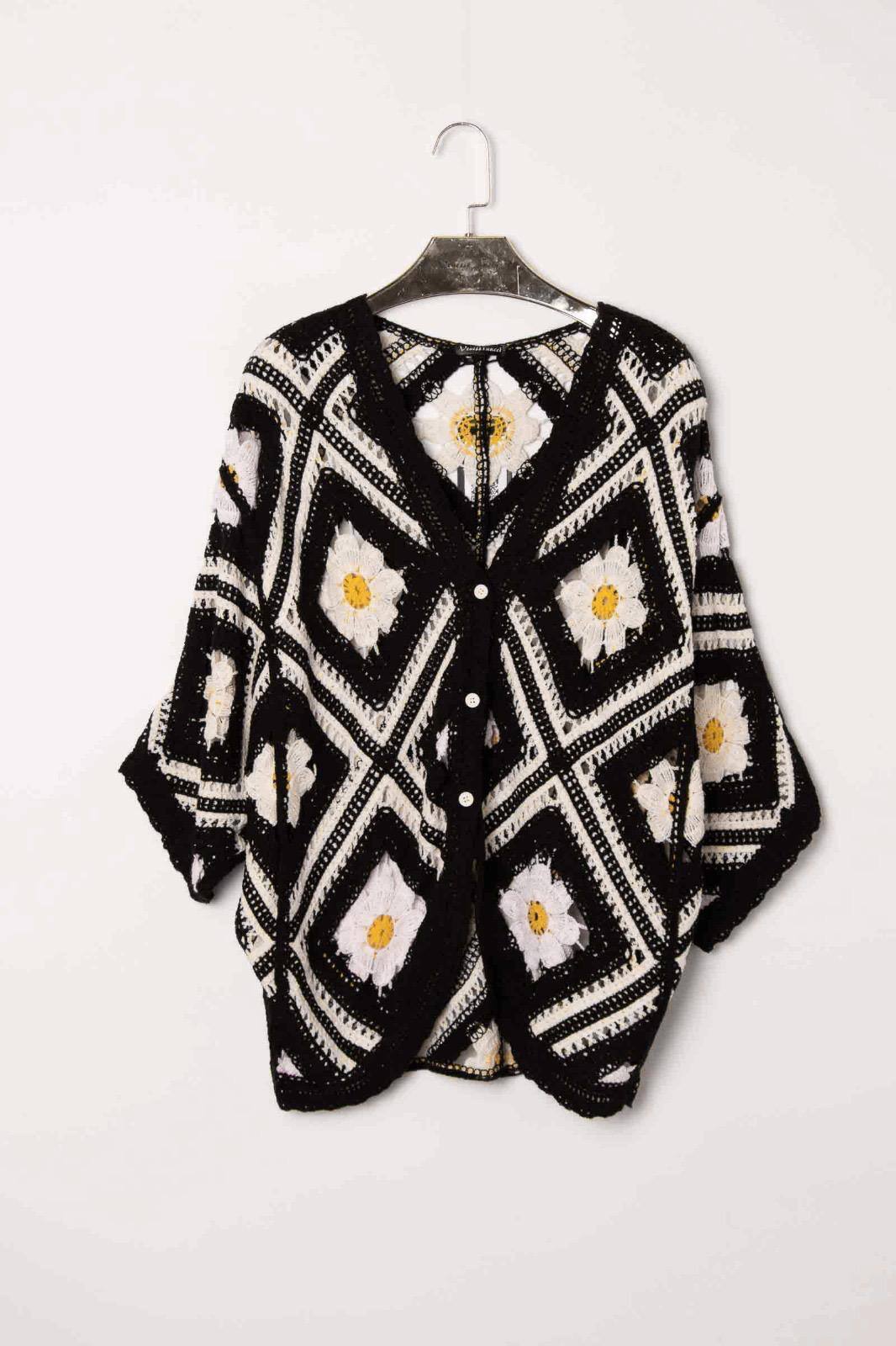 Mayorista L8 - Chaleco de crochet floral para mujer – cárdigan calado bohemio chic, mangas cortas, corte holgado (Talla Única)