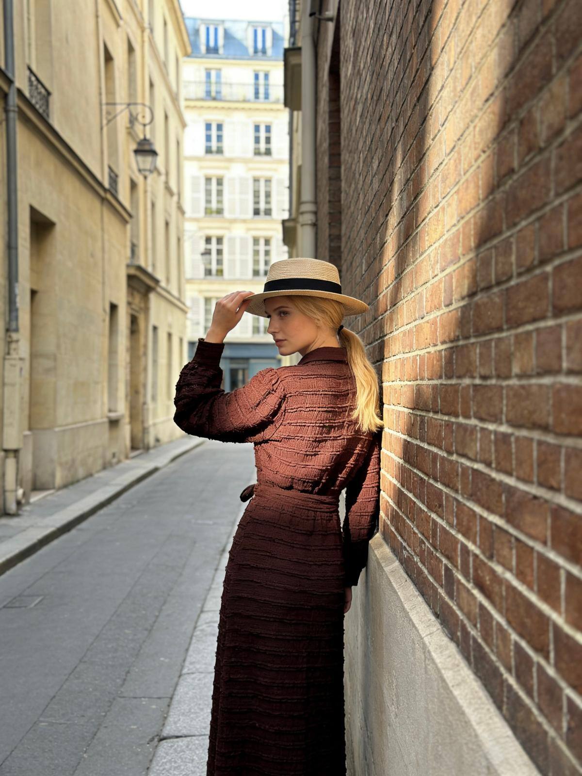 Wholesaler L8 - Textured long shirt dress with belt – One Size