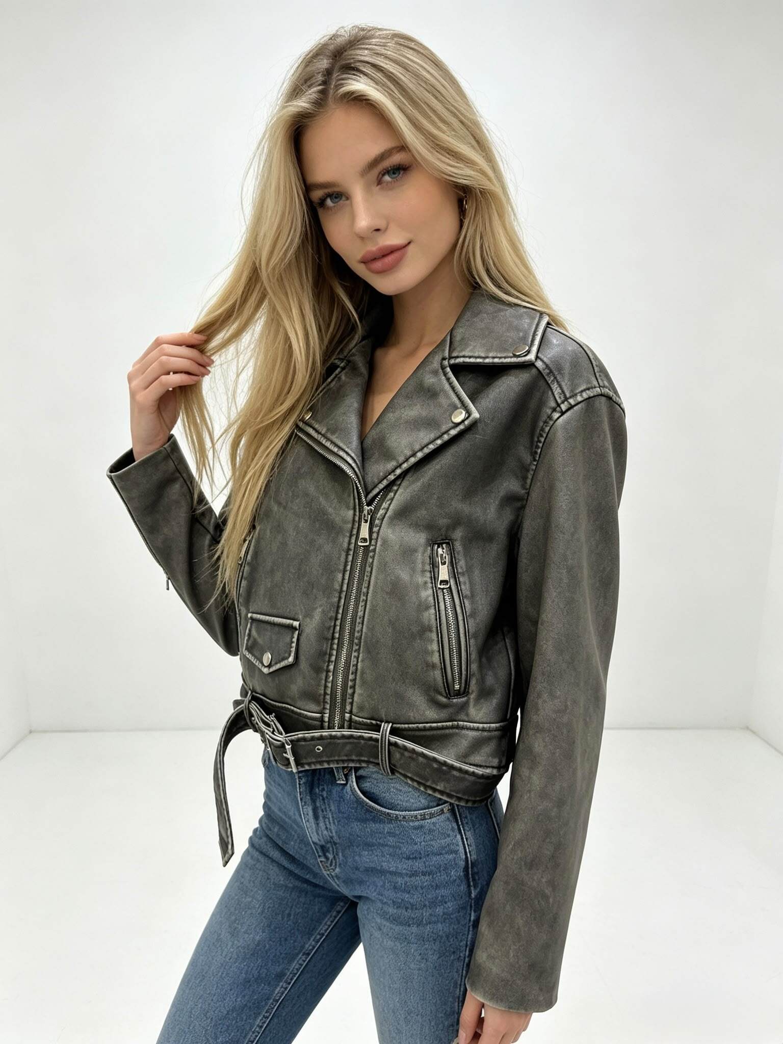 Großhändler L8 - Damen Oversize-Jacke im Vintage-Look mit Gürtel