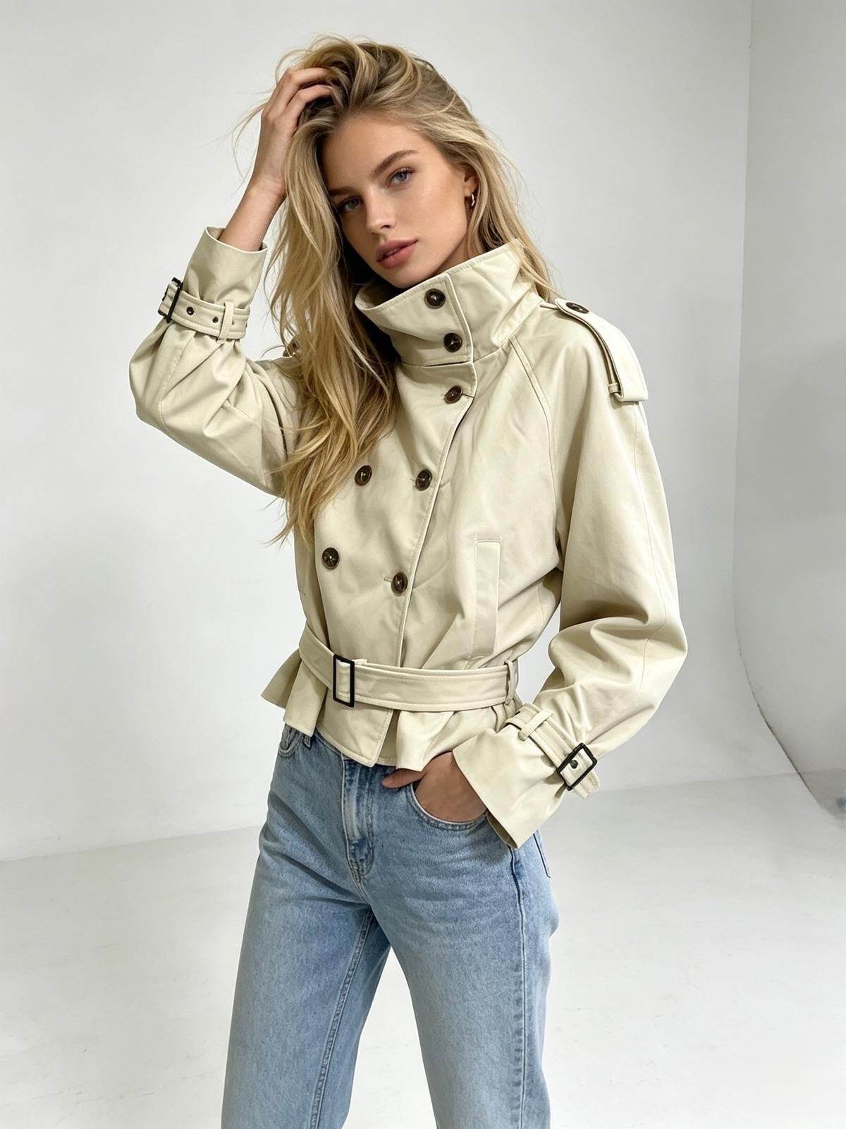 Wholesaler L8 - Women's short belted double-breasted trench coat