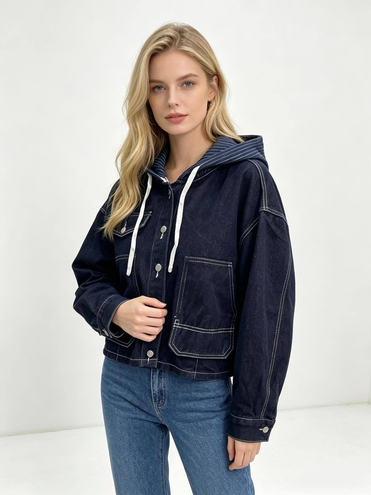 Grossiste L8 - Veste en jean femme à capuche amovible