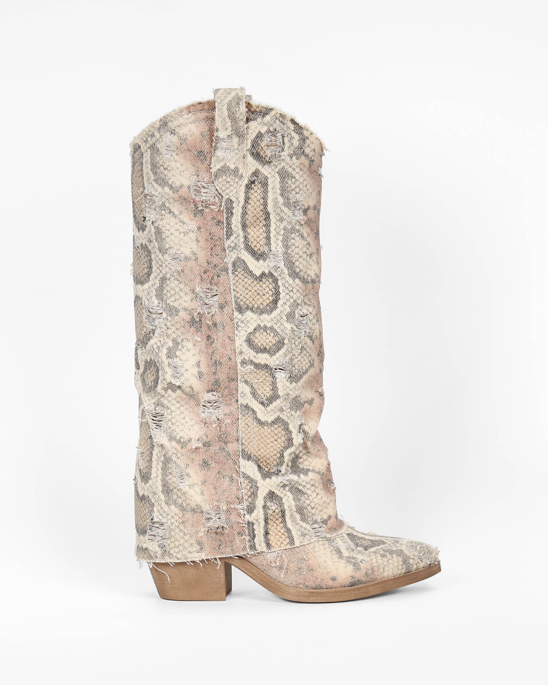 Grossiste La Bottine souriante - Bottes santiag en denim imprimé python