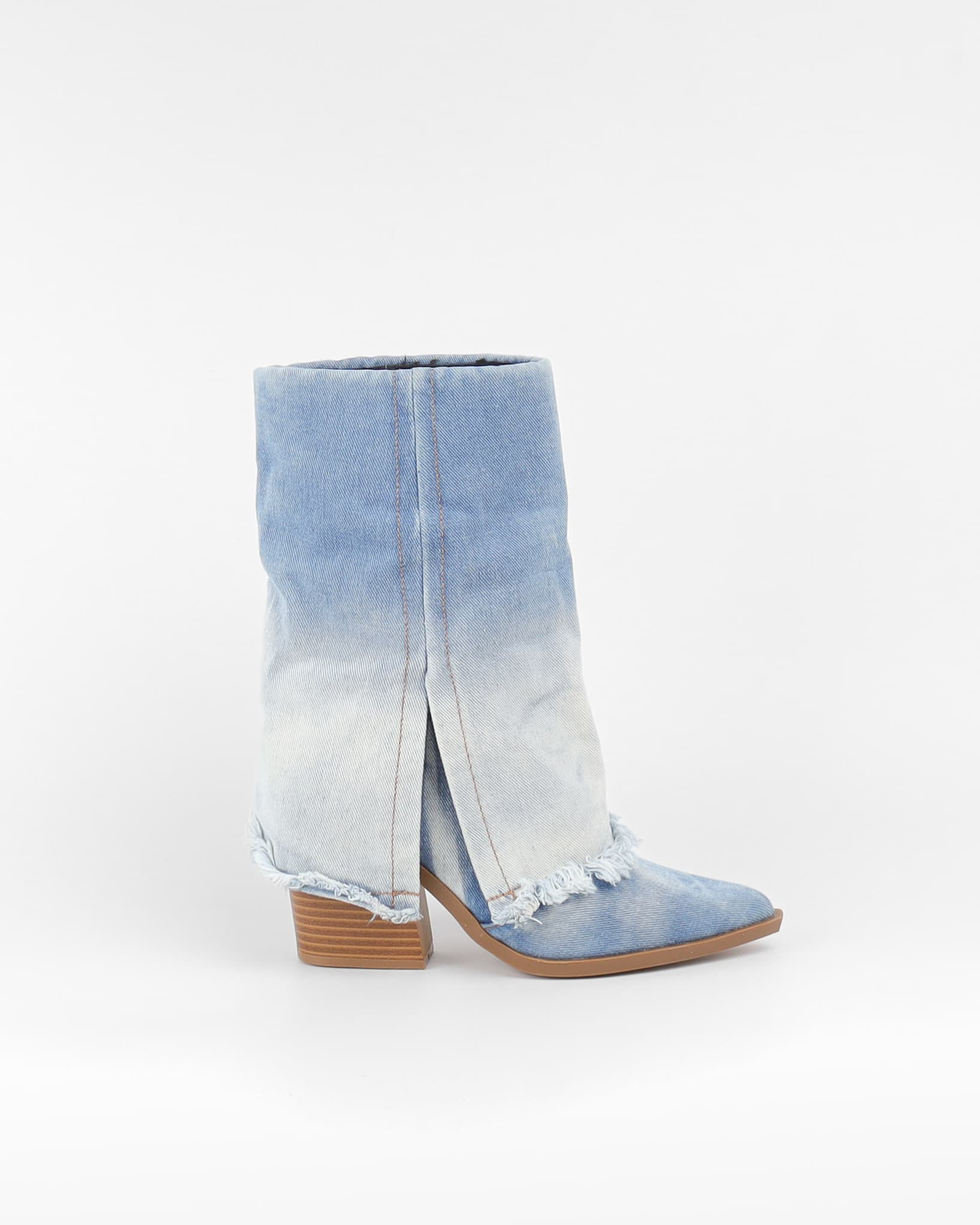 Grossiste La Bottine souriante - Bottines à talon avec rabat en denim effrangé