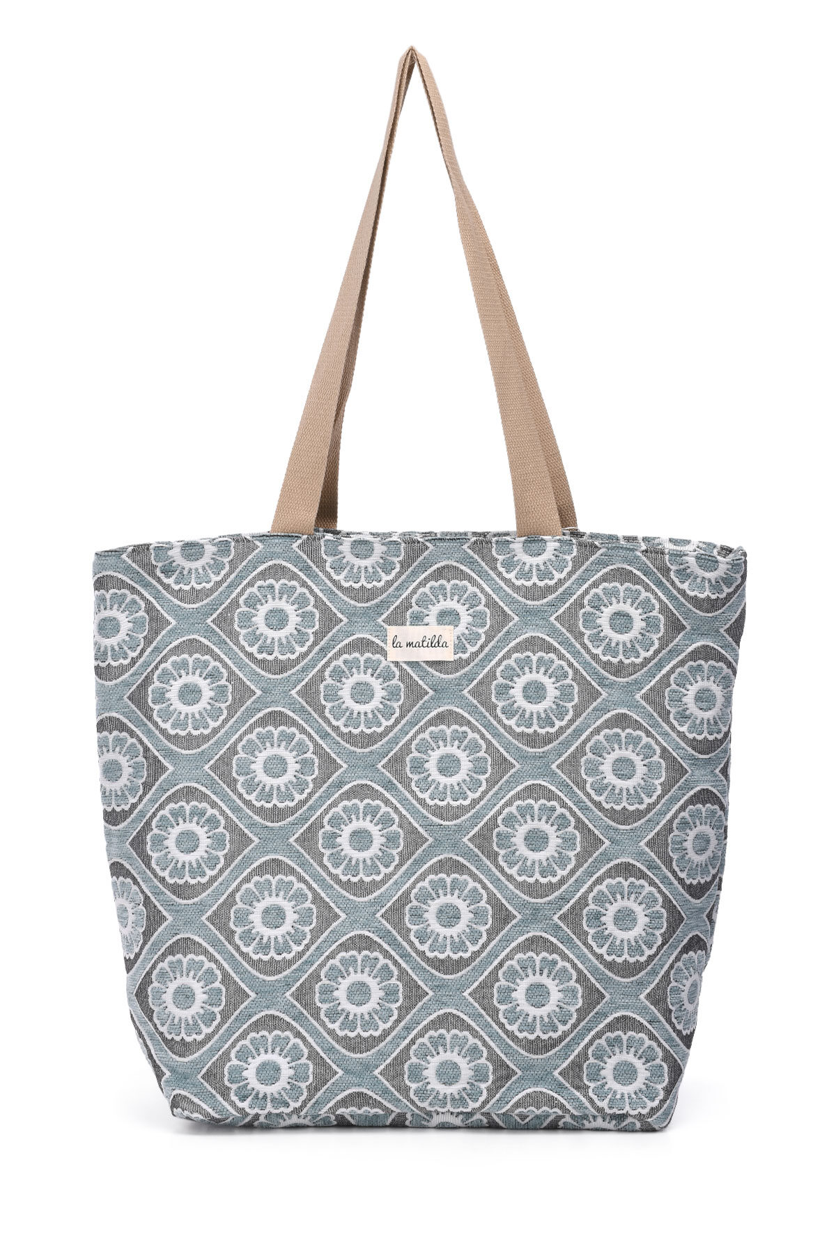 Großhändler LA MATILDA - La Matilda - Große Tote Bag Himmelblaue Blumen M105-FLBC