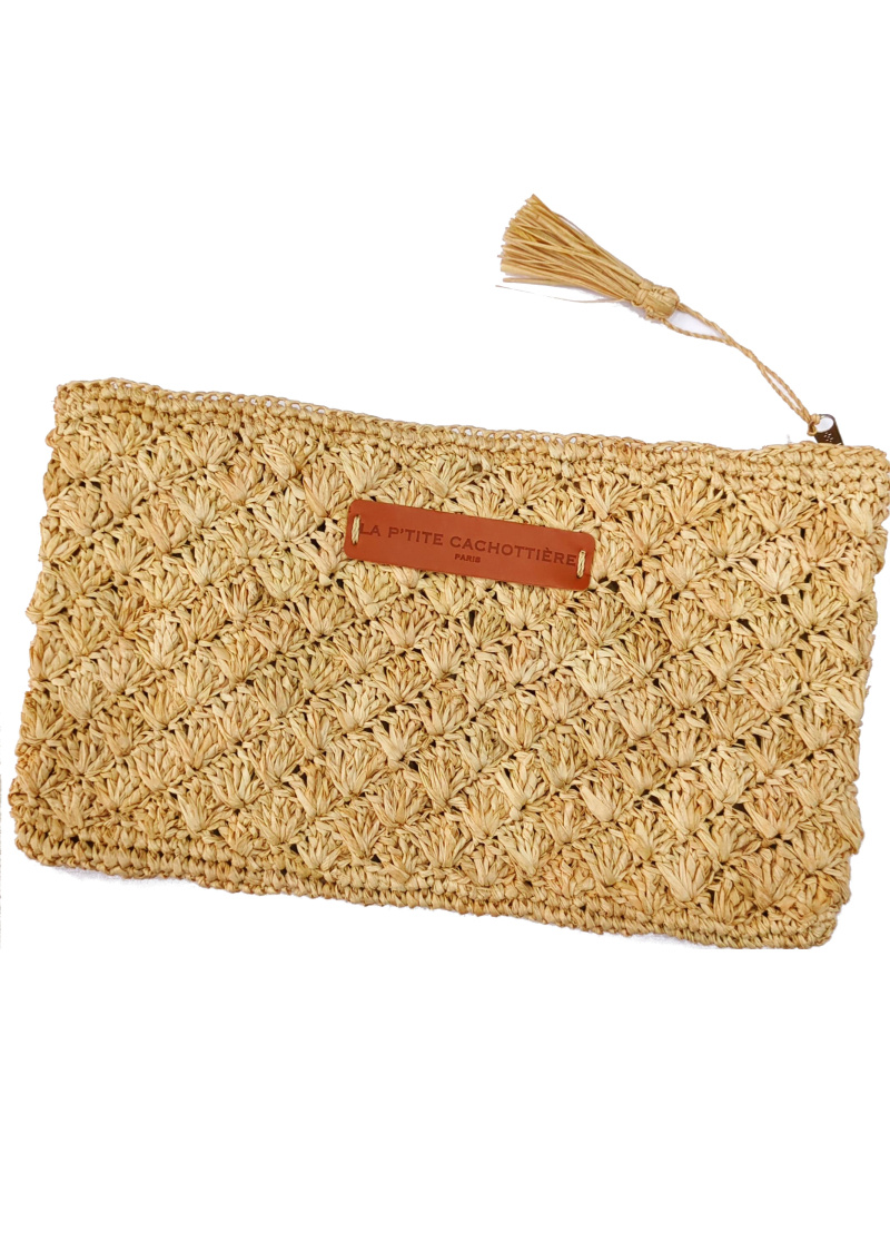 Grossiste La p'tite cachottière - Pochette Rafia de Madagascar Maille Ananas