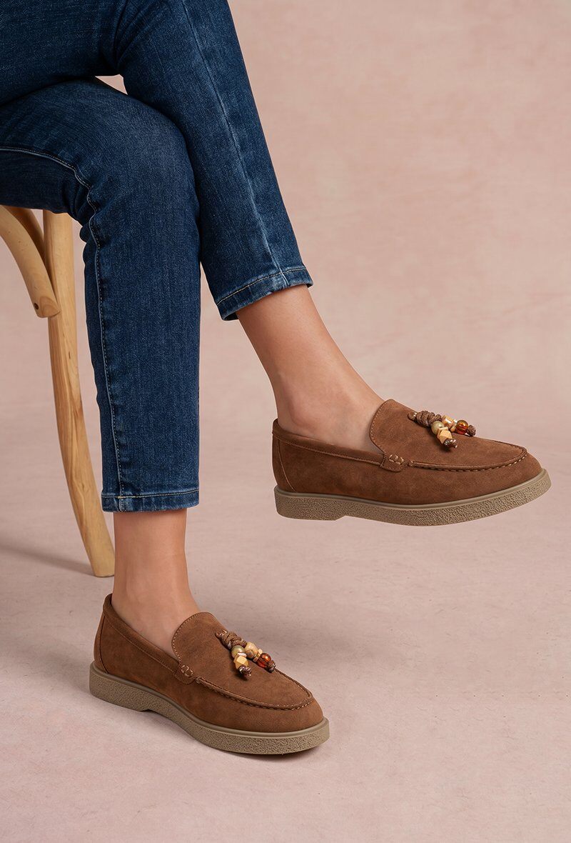 Grossiste Lady Glory - Mocassins en Suédine avec Breloques Perles et Nœud (Réf: H23)