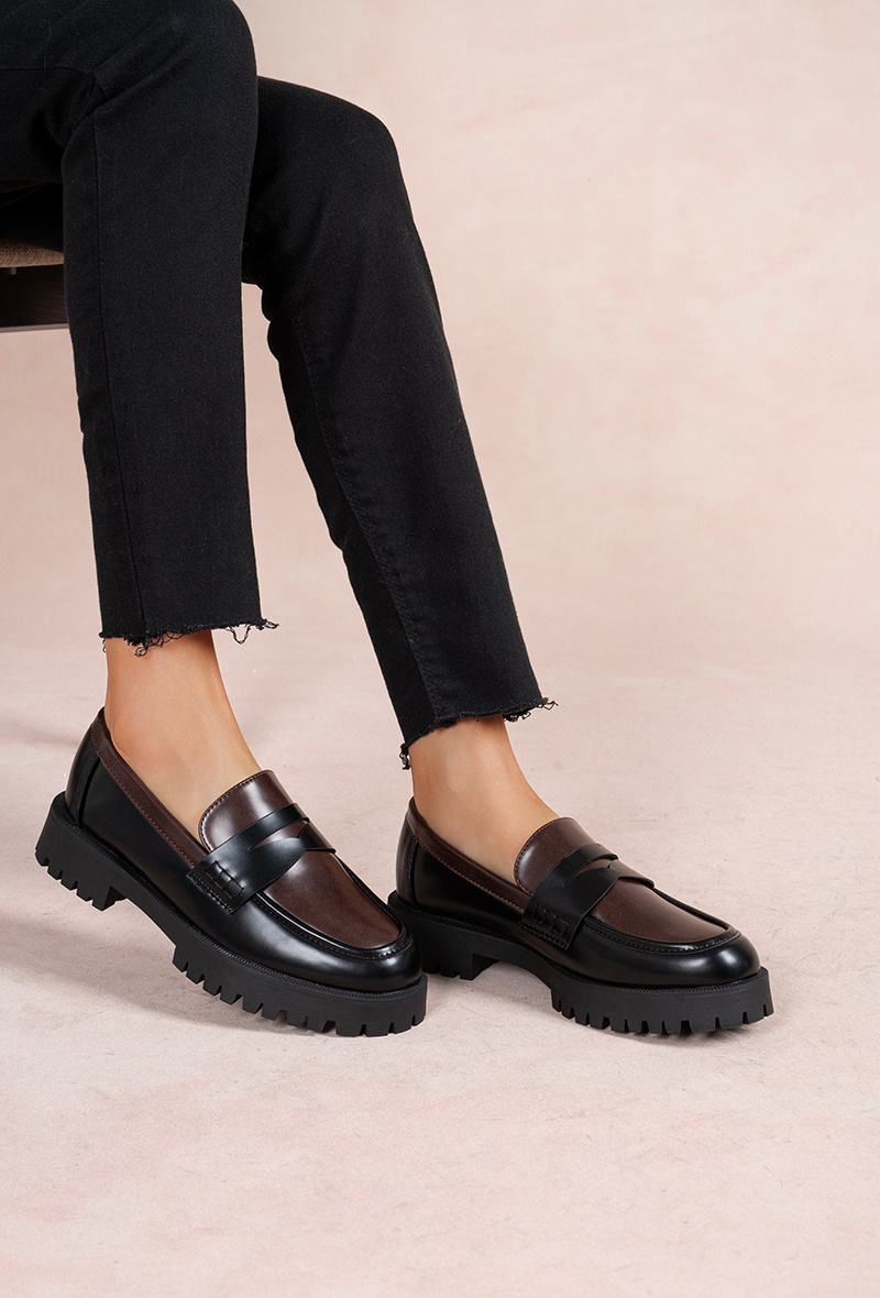 Grossiste Lady Glory - Mocassins Chunky Bicolores à Semelle Crantée (Réf: R870)