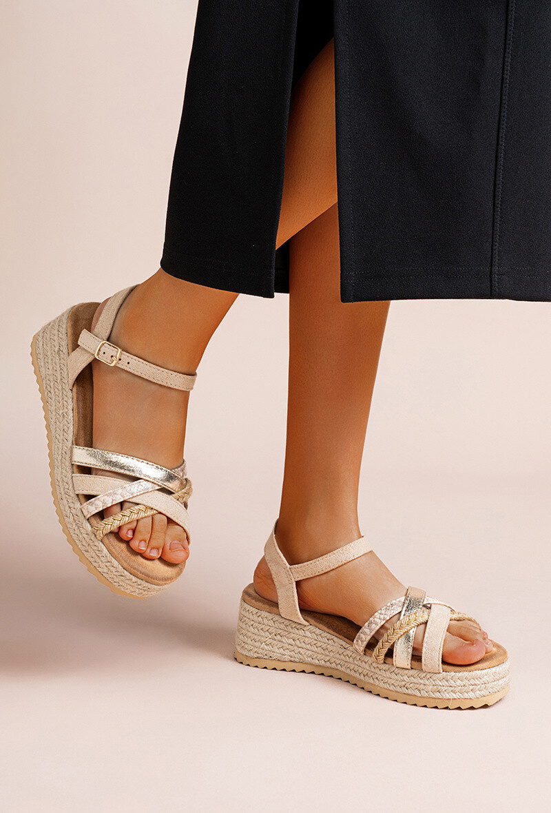 Wholesaler Lady Glory - Compensated sandals with braided details and various prints