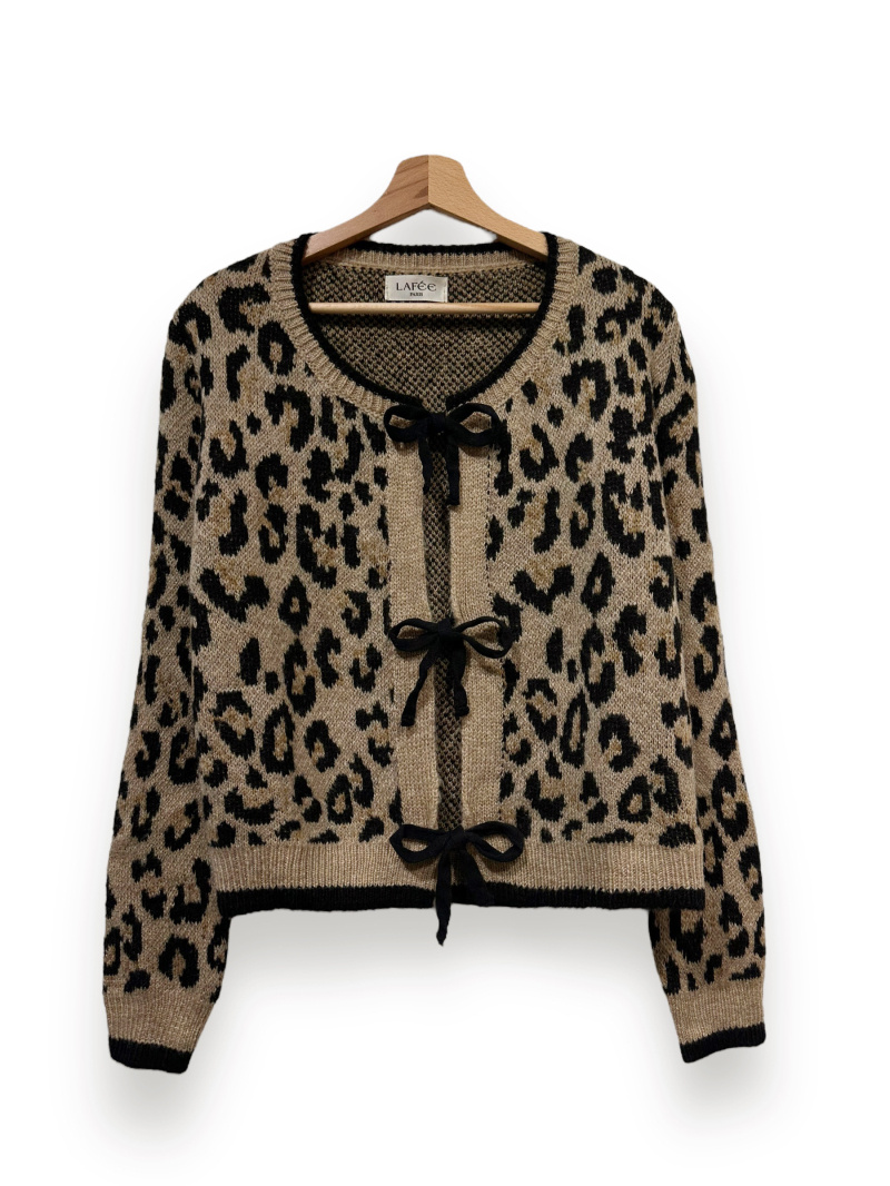 Wholesaler LAFÉE - TRENDY LEOPARD PRINT TIE VEST/SWEATER