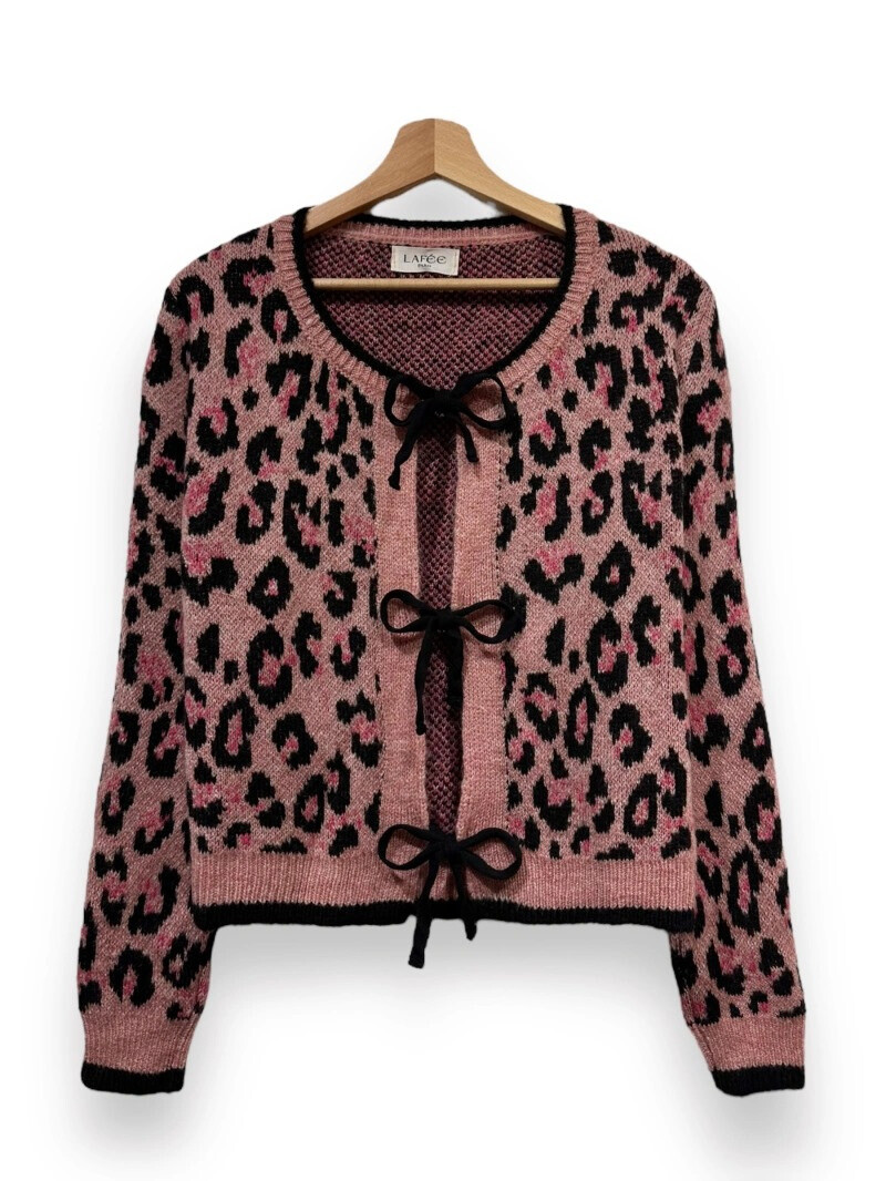 Wholesaler LAFÉE - TRENDY LEOPARD PRINT TIE VEST/SWEATER