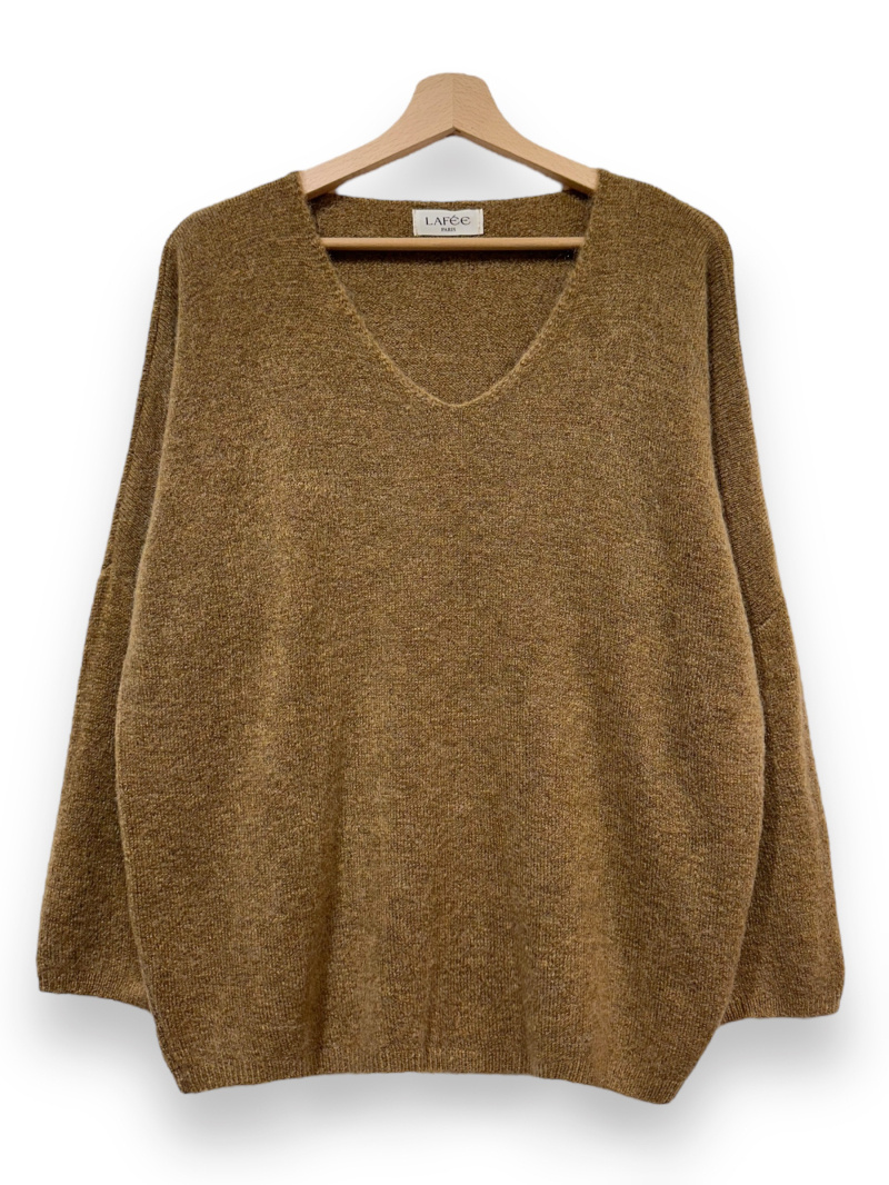 Wholesaler LAFÉE - VERY SOFT ALPACA SWEATER COM V LONG SLEEVES AMBER