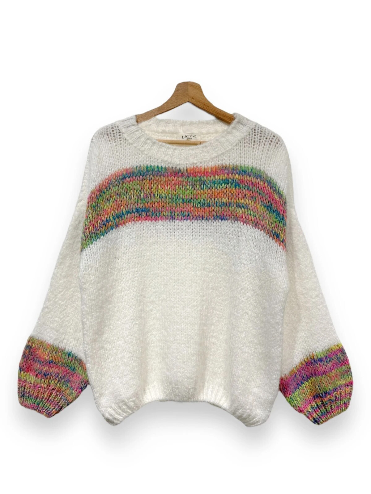 Grossista LAFÉEROSE - MAGLIA ARCOBALENO/MULTICOLORE IN LANA TIE AND DYE GIROCOLLO TRENDY MANICHE LUNGHE