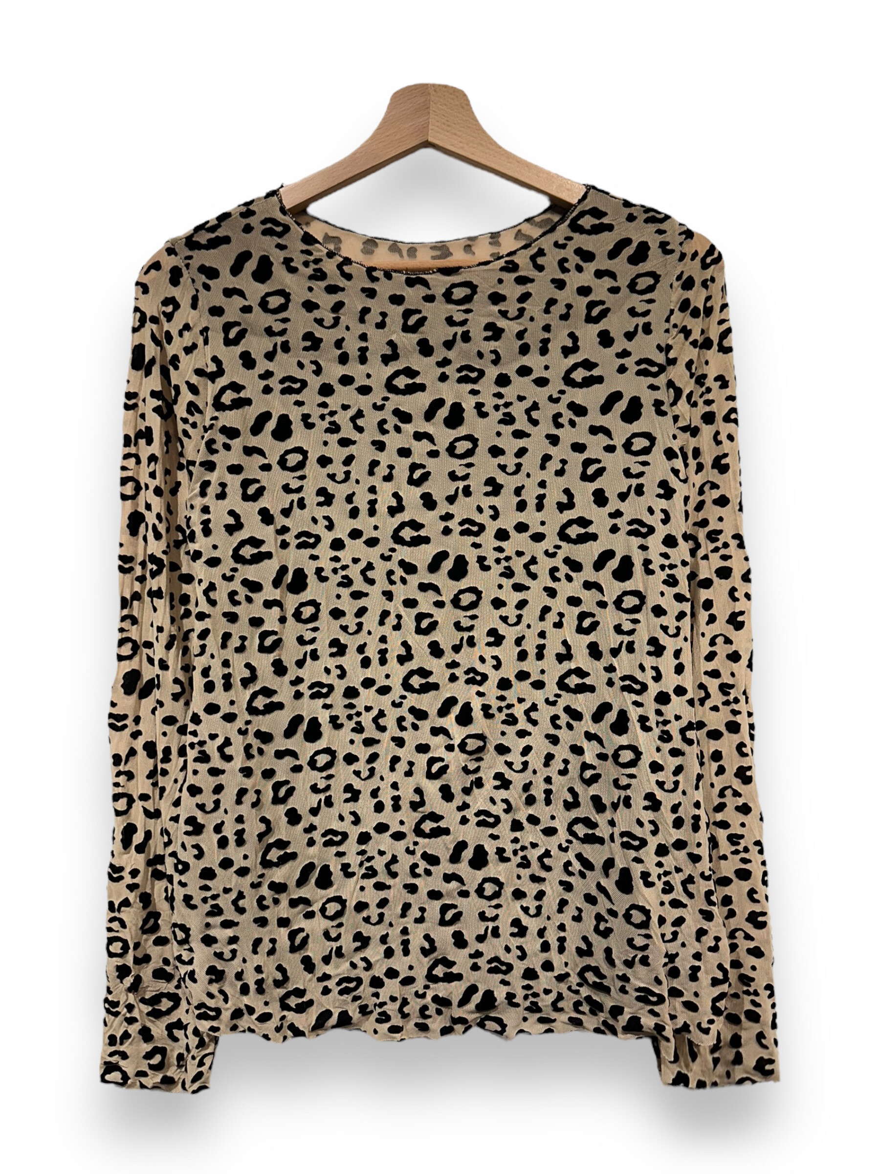 Wholesaler LAFÉE - LONG SLEEVED LEOPARD PRINT ROUND NECK TOP/SWEATER WITH VISCOSE LINING