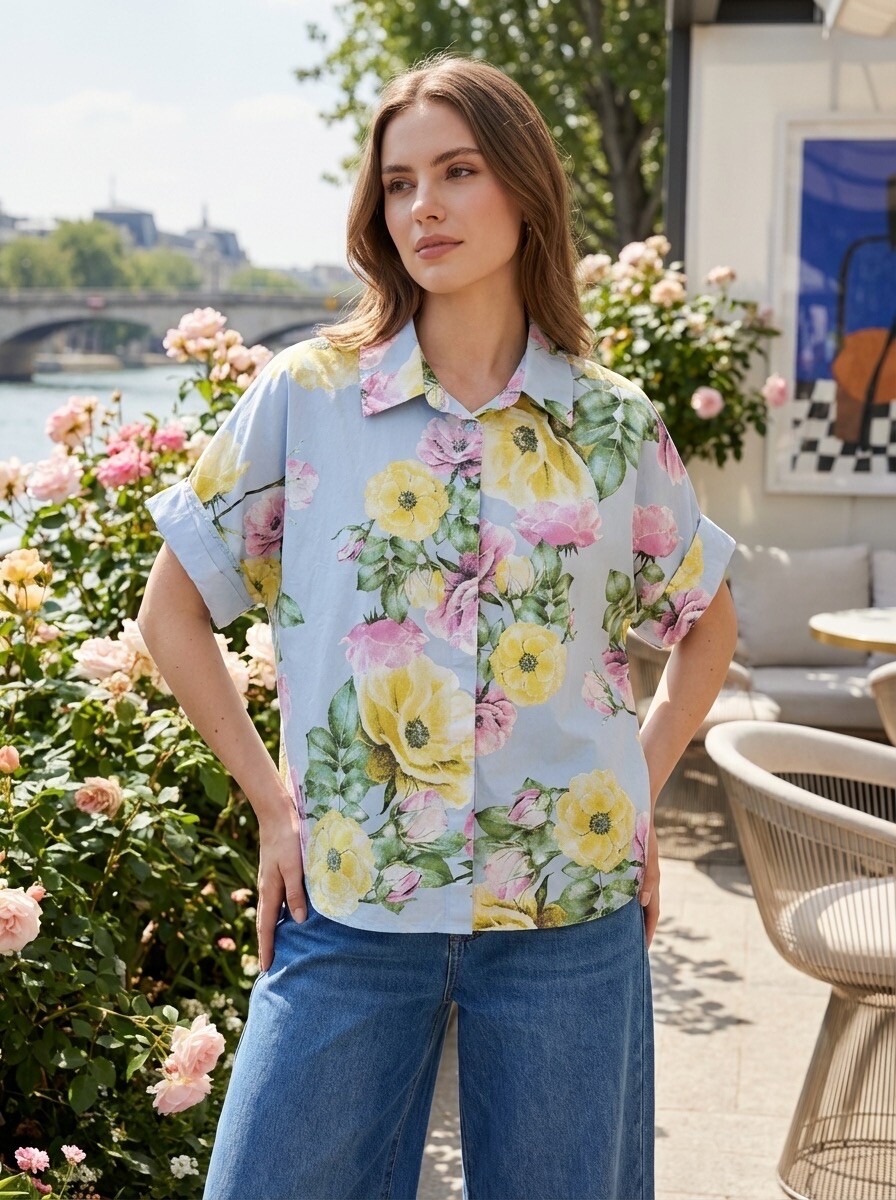 Grossiste LAFÉEROSE - Chemise fluide au charme bucolique Oversize "Jardin de Roses"