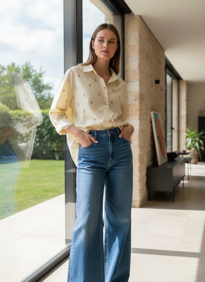 Grossista LAFÉEROSE - Camicia con righe sottili e motivi floreali