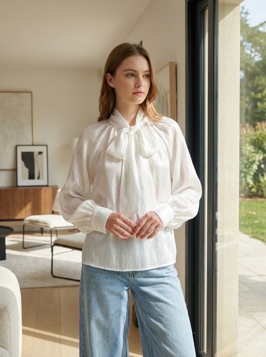 Grossista LAFÉEROSE - Blusa fluida con grande fiocco al collo