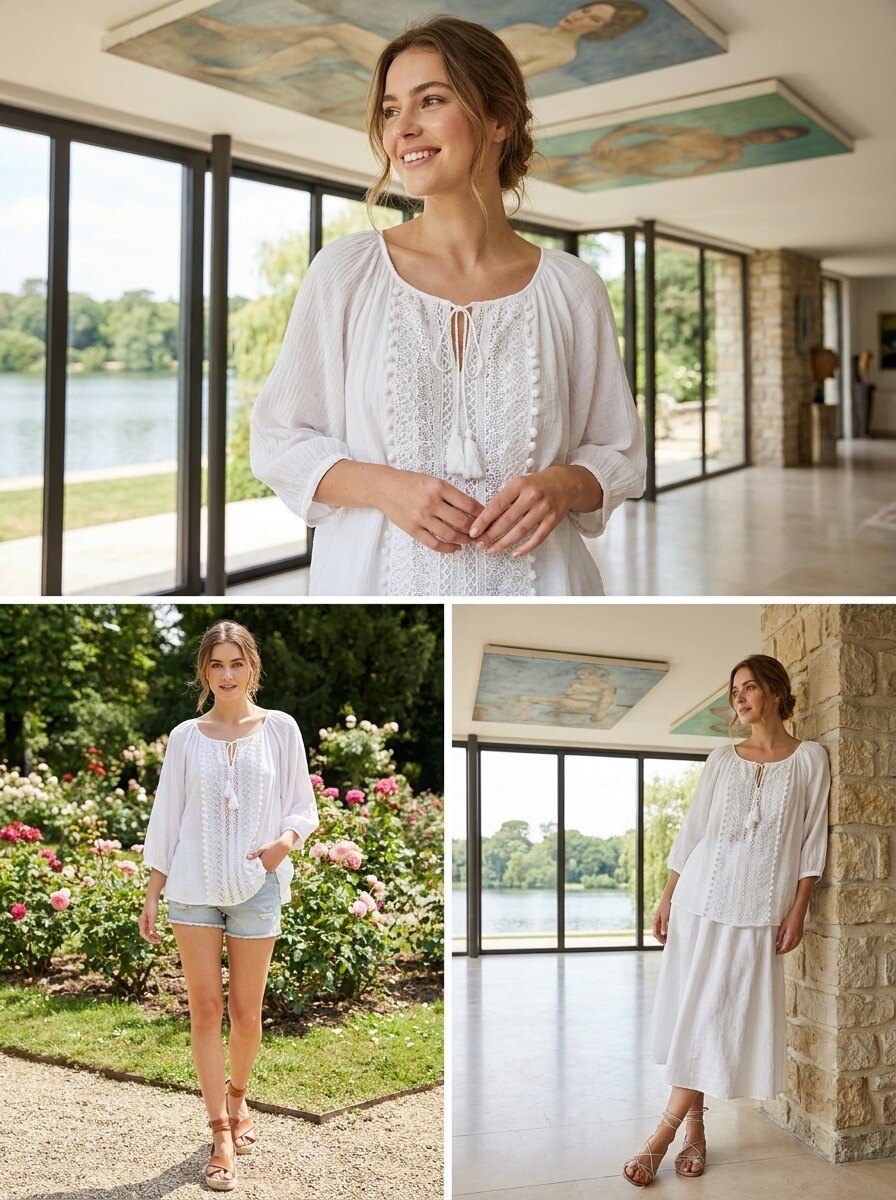 Großhändler LAFÉEROSE - Fließende Boho-Chic-Bluse aus leichtem Baumwollstoff
