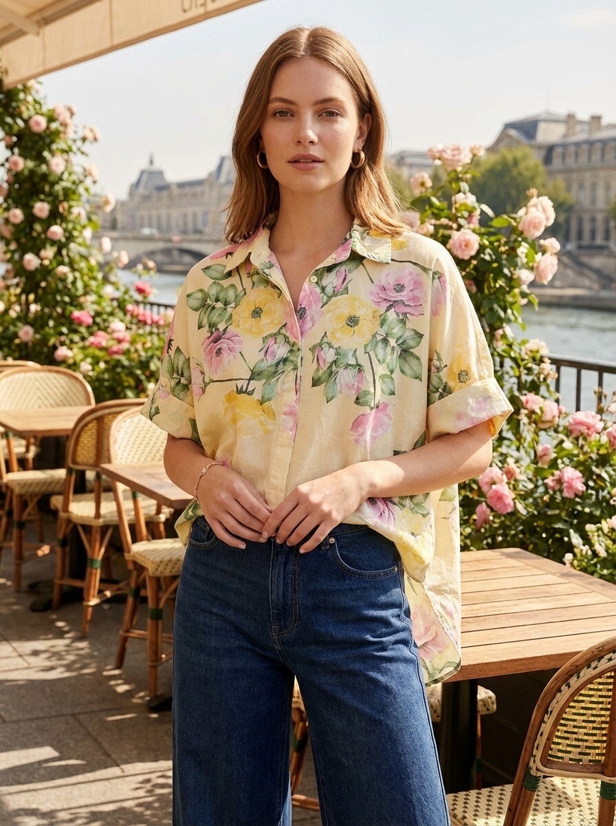 Grossiste LAFÉEROSE - Chemise fluide au charme bucolique Oversize "Jardin de Roses"