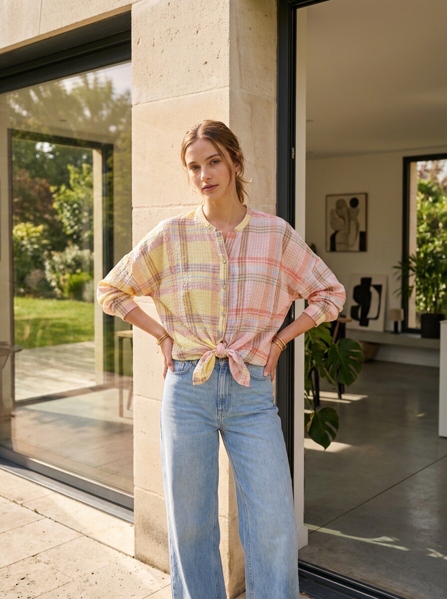 Mayorista LAFÉEROSE - Blusa Crepon Cuadros Pastel