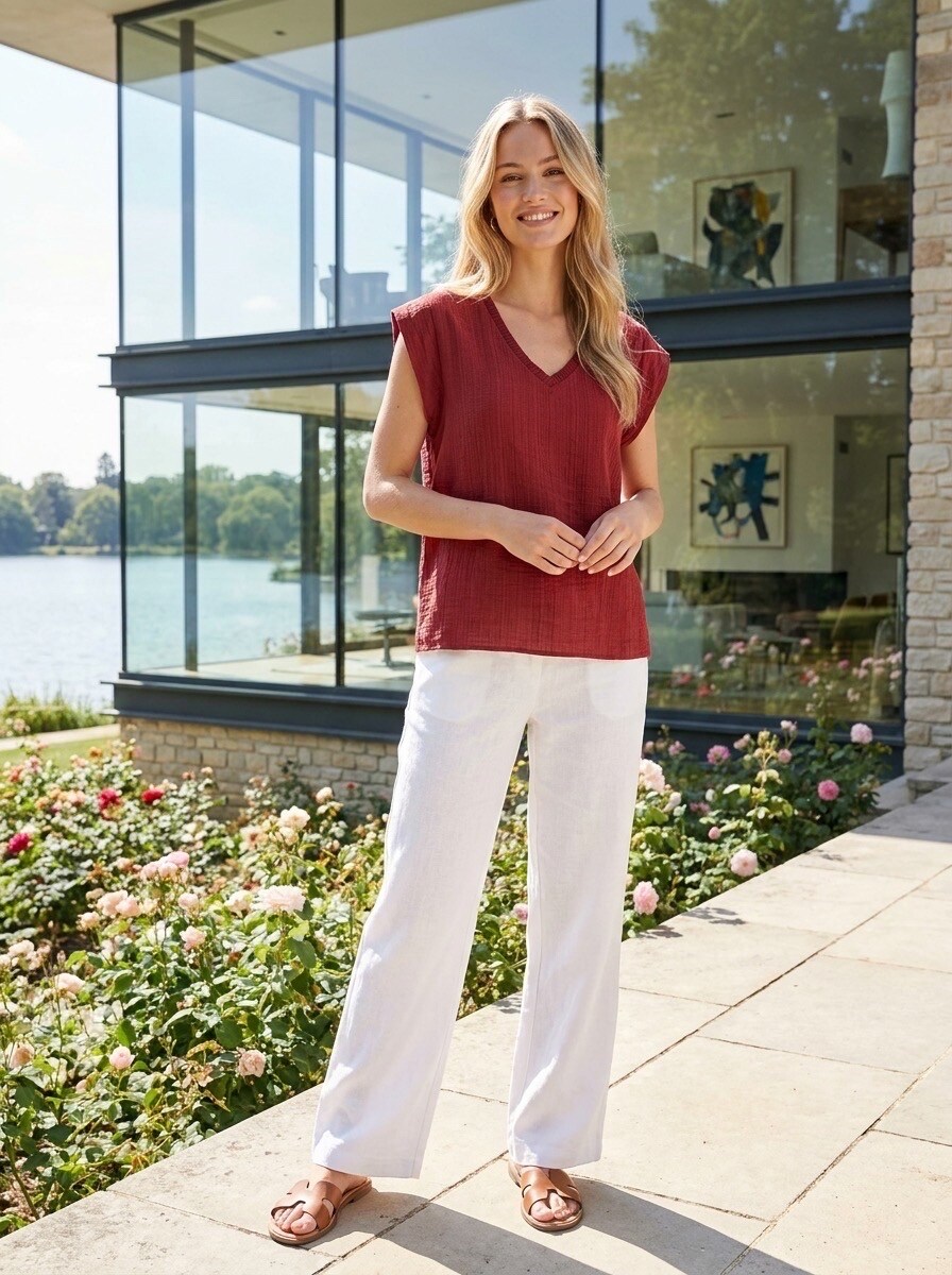 Grossiste LAFÉEROSE - Top Fluide Col V en Viscose Gaufrée