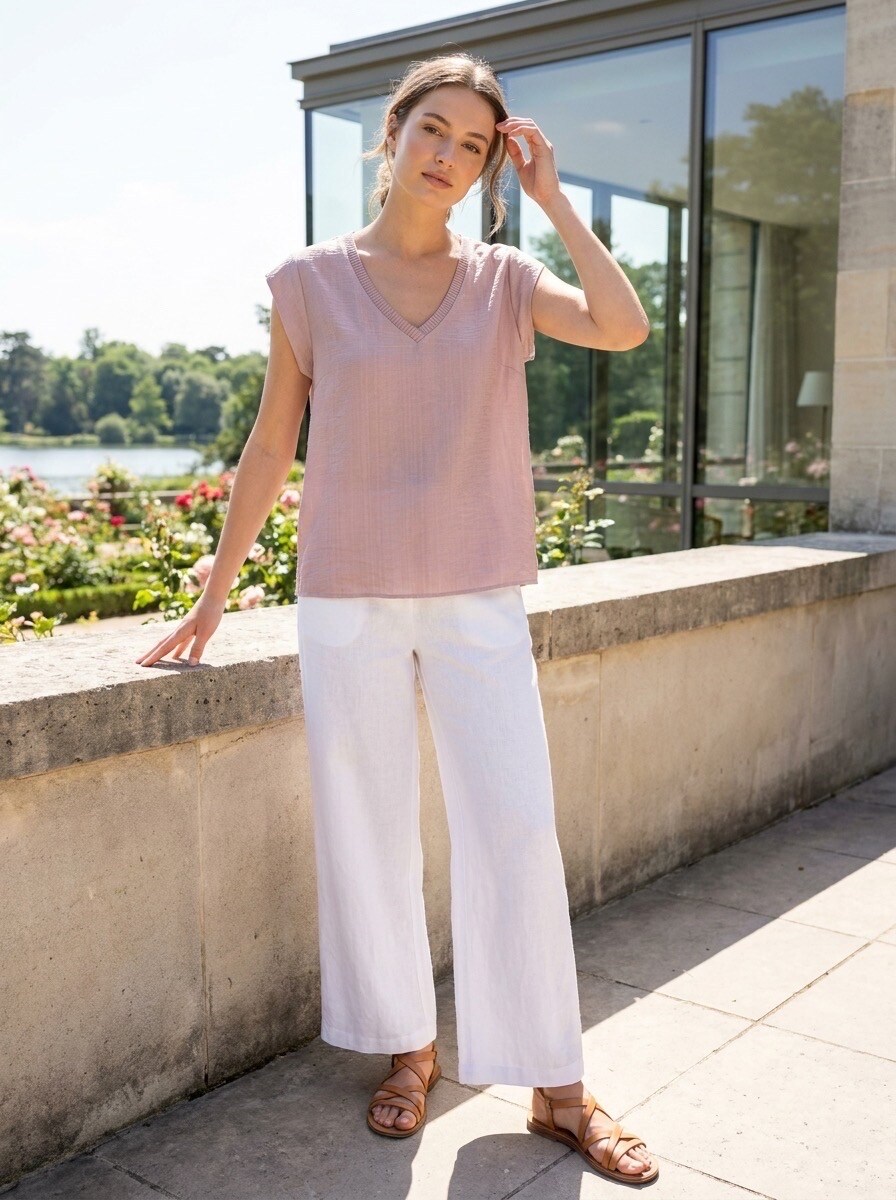 Grossiste LAFÉEROSE - Top Fluide Col V en Viscose Gaufrée