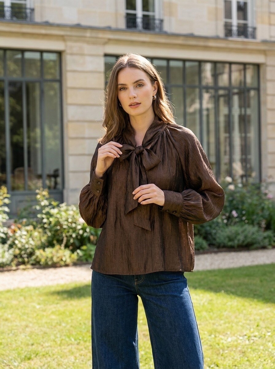 Grossiste LAFÉEROSE - Blouse fluide avec grand nœud au cou
