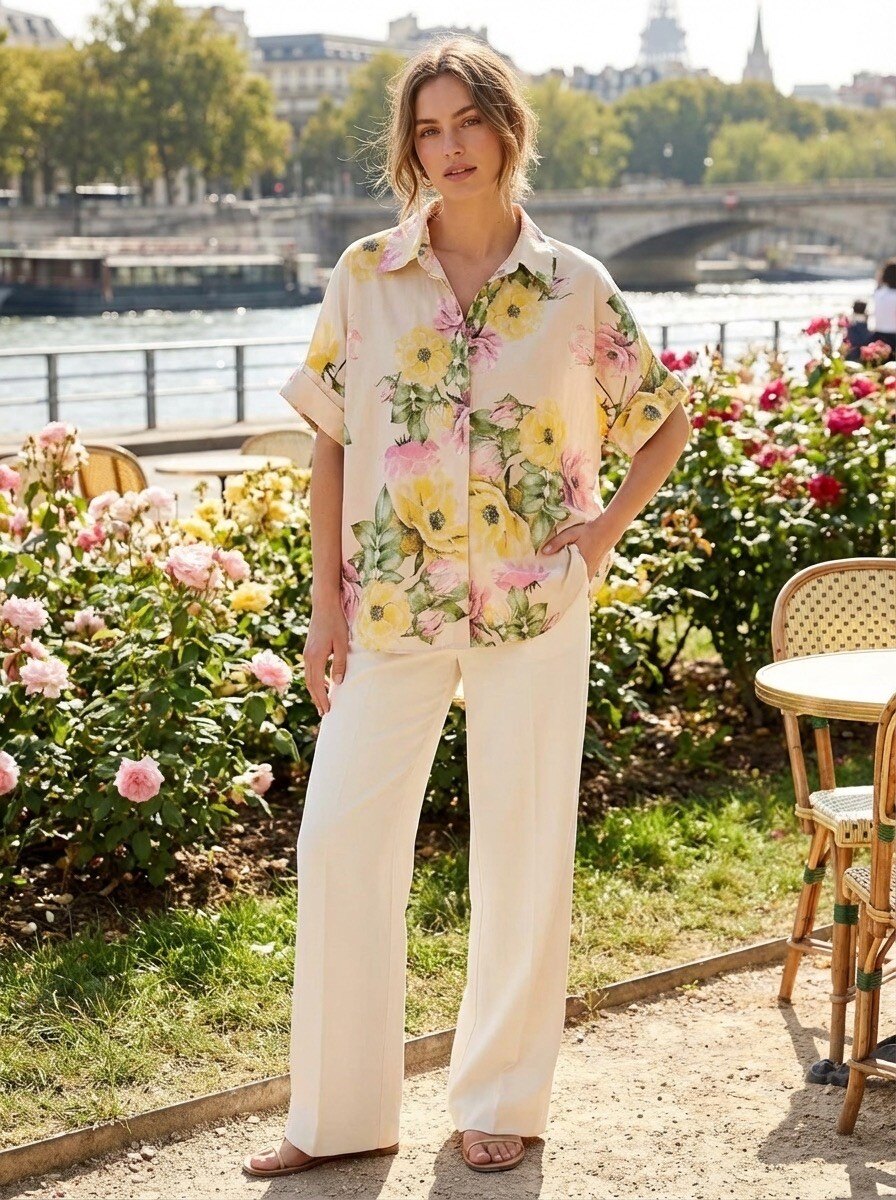 Grossiste LAFÉEROSE - Chemise fluide au charme bucolique Oversize "Jardin de Roses"