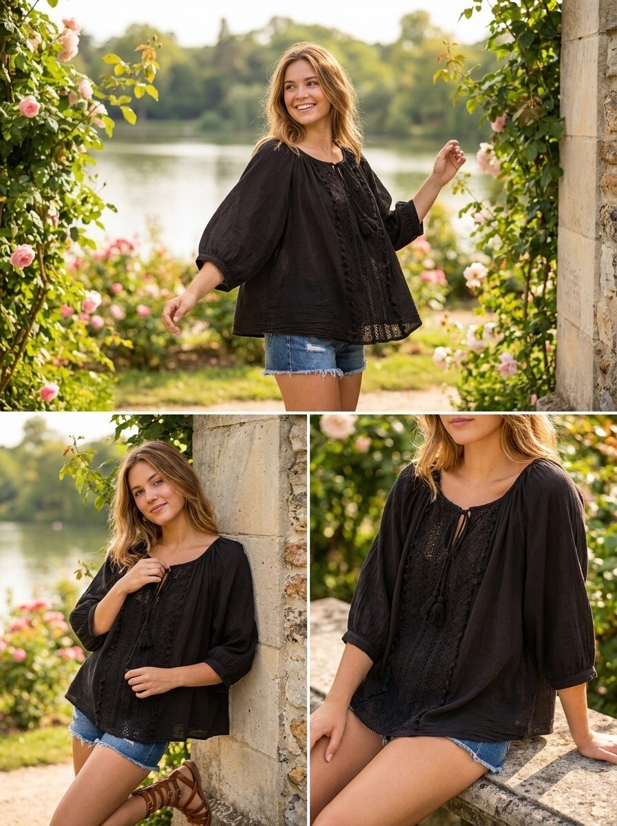 Wholesaler LAFÉEROSE - Flowy boho-chic blouse in lightweight cotton