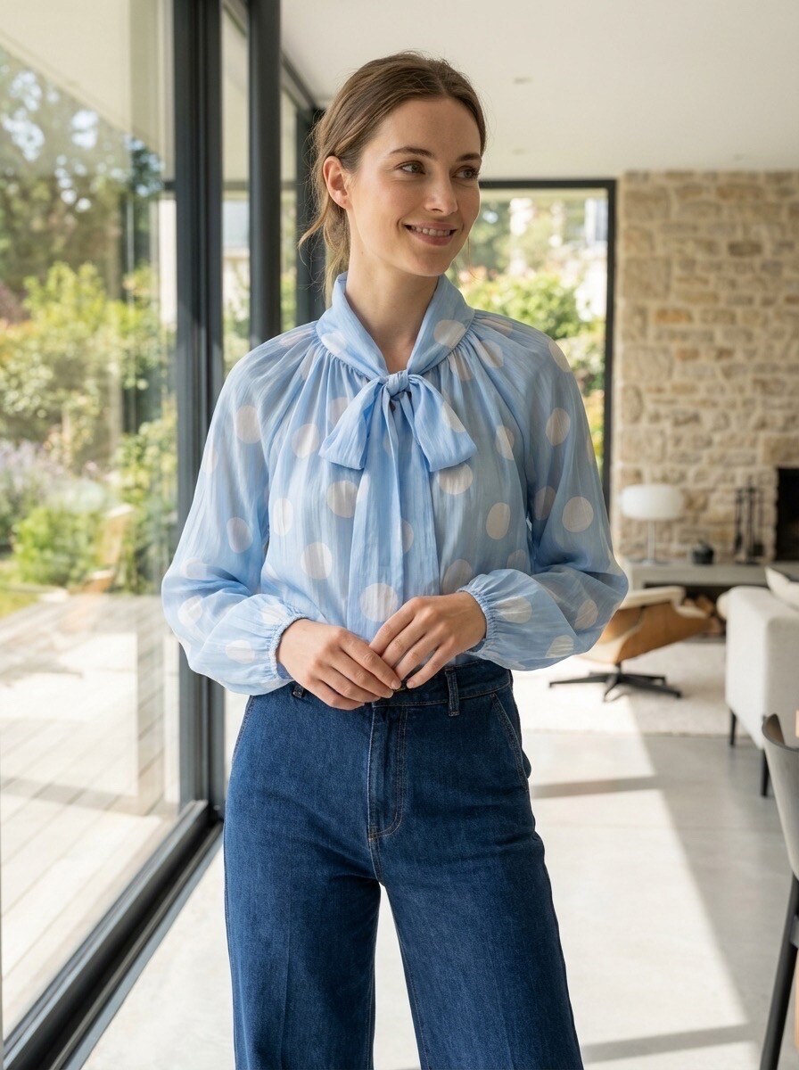 Großhändler LAFÉEROSE - Gepunktete Bluse mit Schleife am Hals