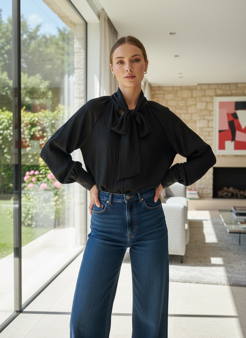 Mayorista LAFÉEROSE - Blusa fluida con gran lazo en el cuello.