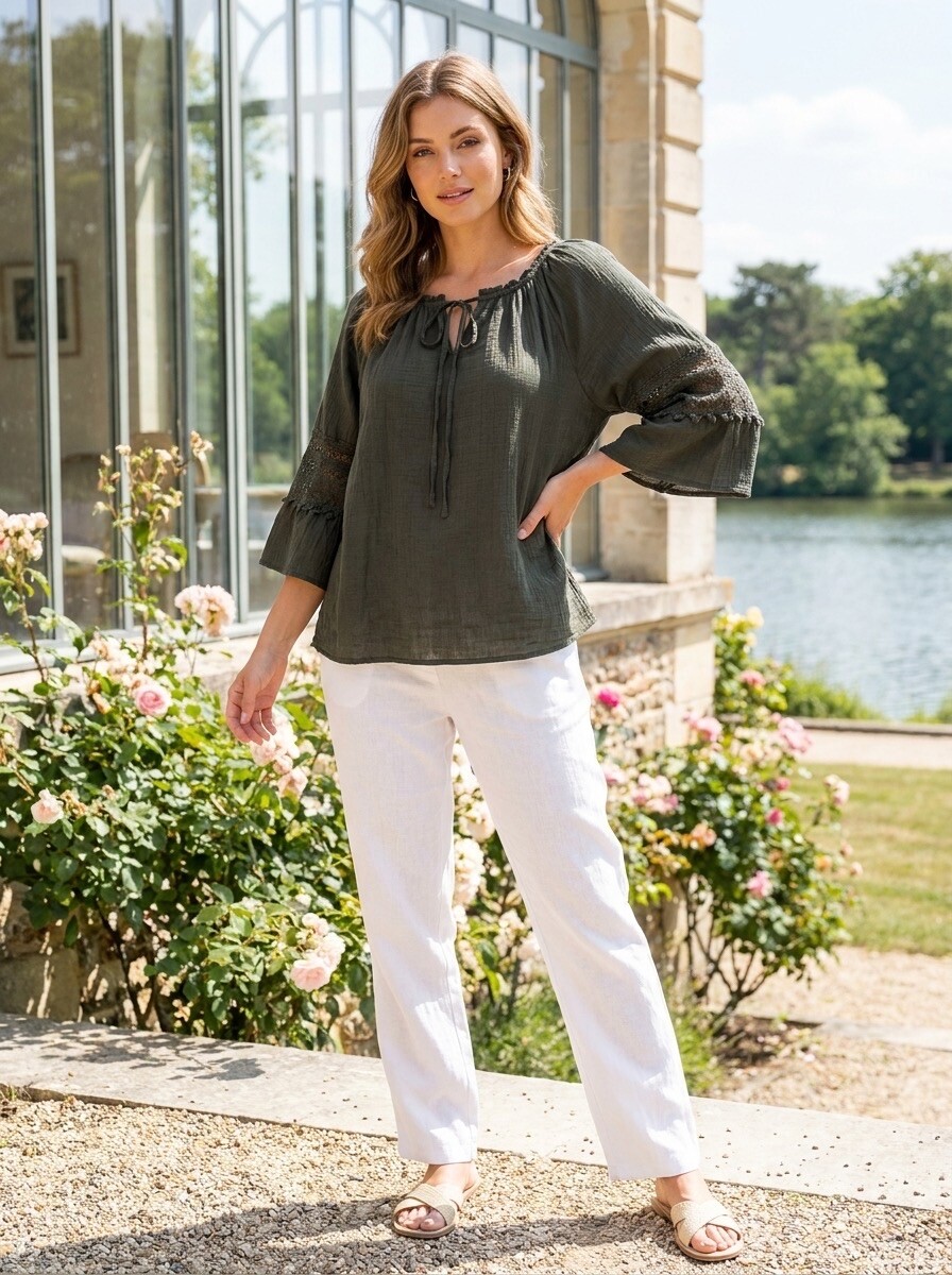 Großhändler LAFÉEROSE - Fließende Bluse im Boho-Stil mit Spitzendetails