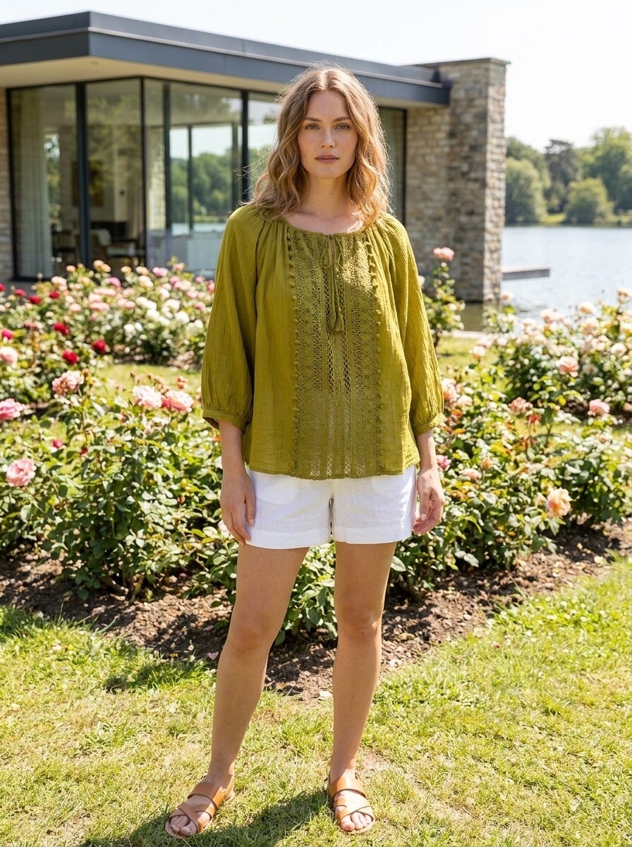 Mayorista LAFÉEROSE - Blusa fluida de estilo boho-chic en algodón ligero