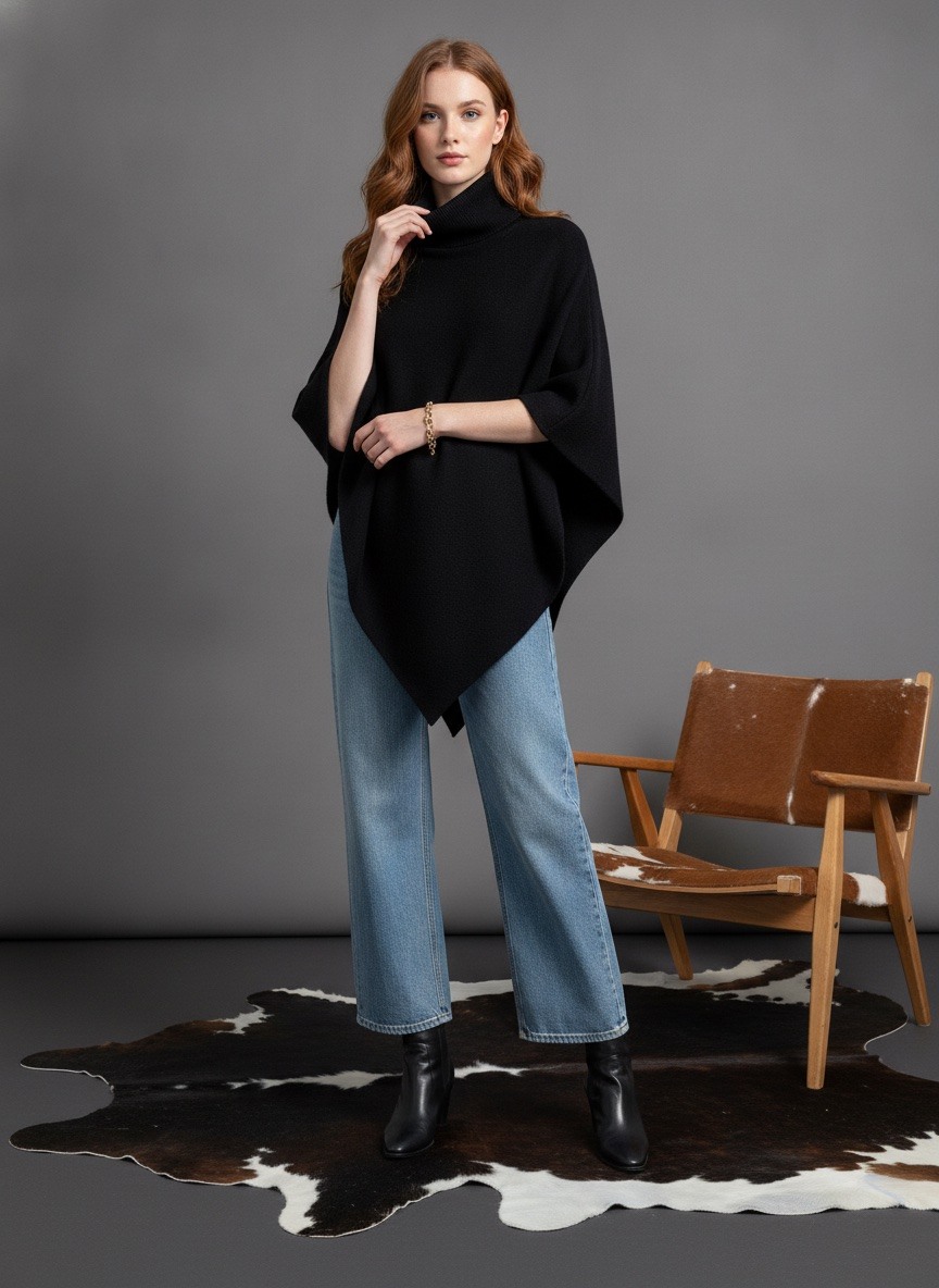 Großhändler LAFÉEROSE - Superweicher einfarbiger Poncho-Cape-Pullover aus Viskose- und Kaschmirmischung