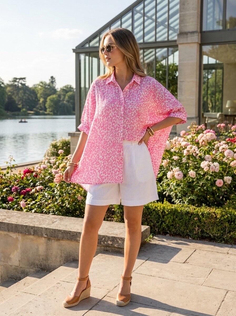 Grossiste LAFÉEROSE - Chemise Tunique Robe oversize en gaze de coton imprimé léopard