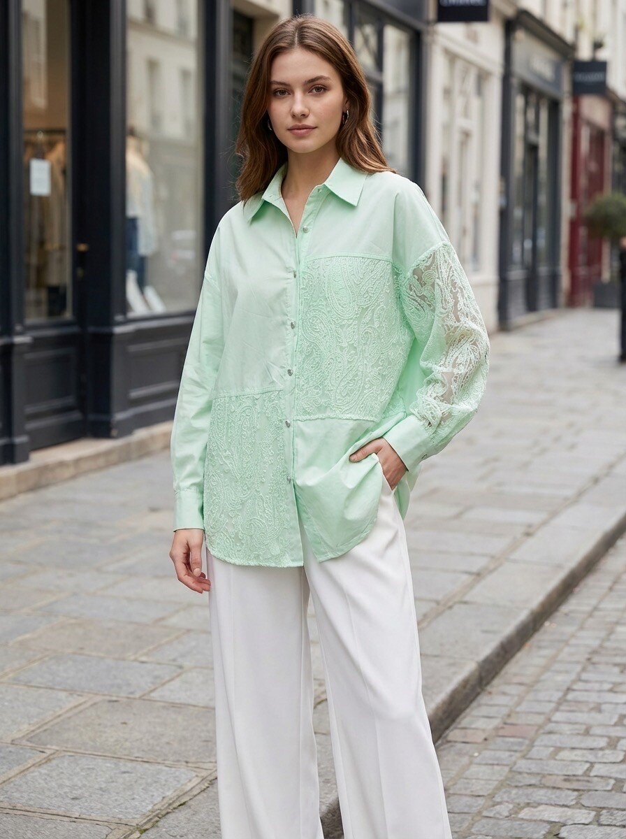 Grossiste LAFÉEROSE - Chemise Patchwork Dentelle
