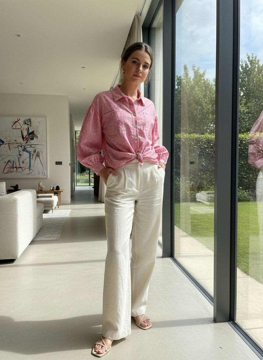 Mayorista LAFÉEROSE - Camisa de blusa de algodón bohemio, mangas hinchadas, estampado de guisantes