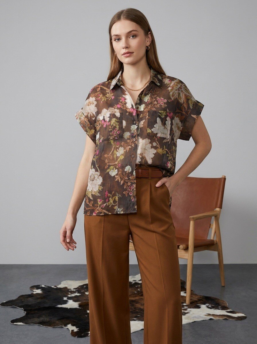 Grossista LAFÉEROSE - Camicia blusa in tencel con stampa floreale - effetto seta