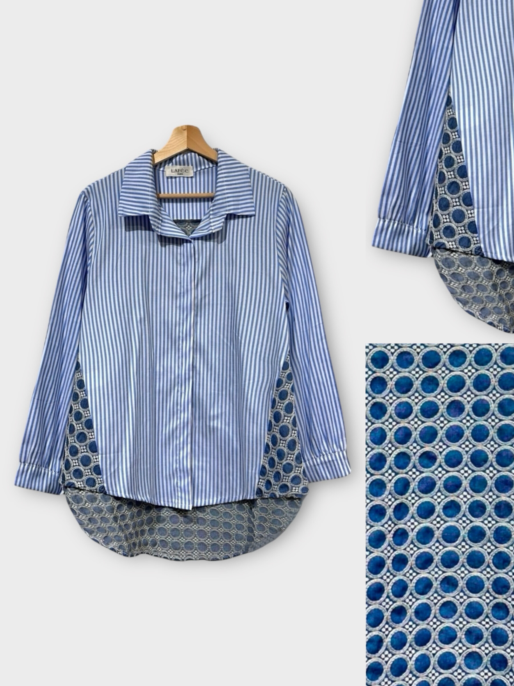 Grossiste LAFÉEROSE - Chemise oversize en coton à col à revers, rayures à détails broderies en jean