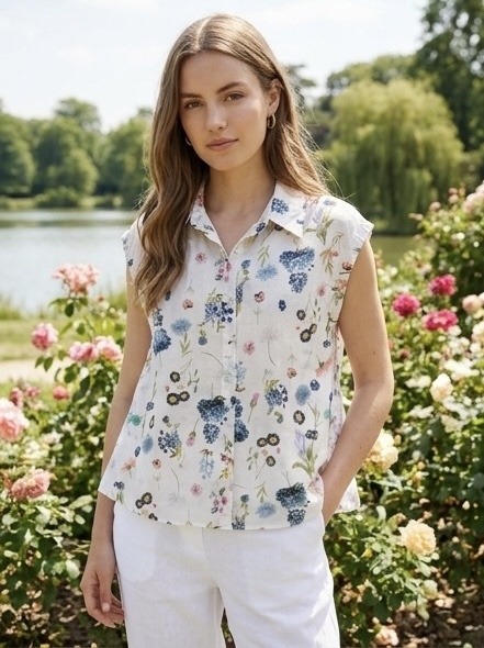 Grossista LAFÉEROSE - Camicia/blusa senza maniche in cotone al 100% con stampa floreale