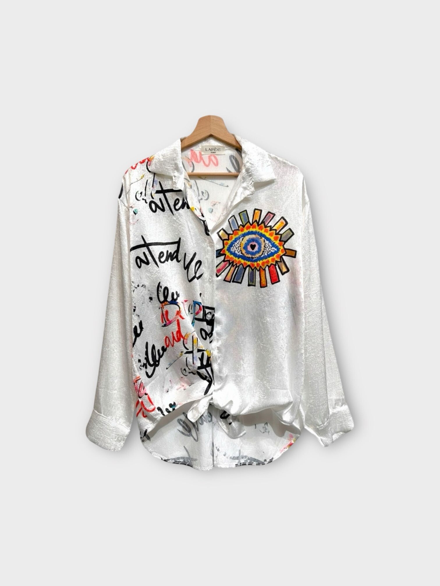 Mayorista LAFÉEROSE - Camisa de blusa viscosa fluida impresa con nudos de castal de castal