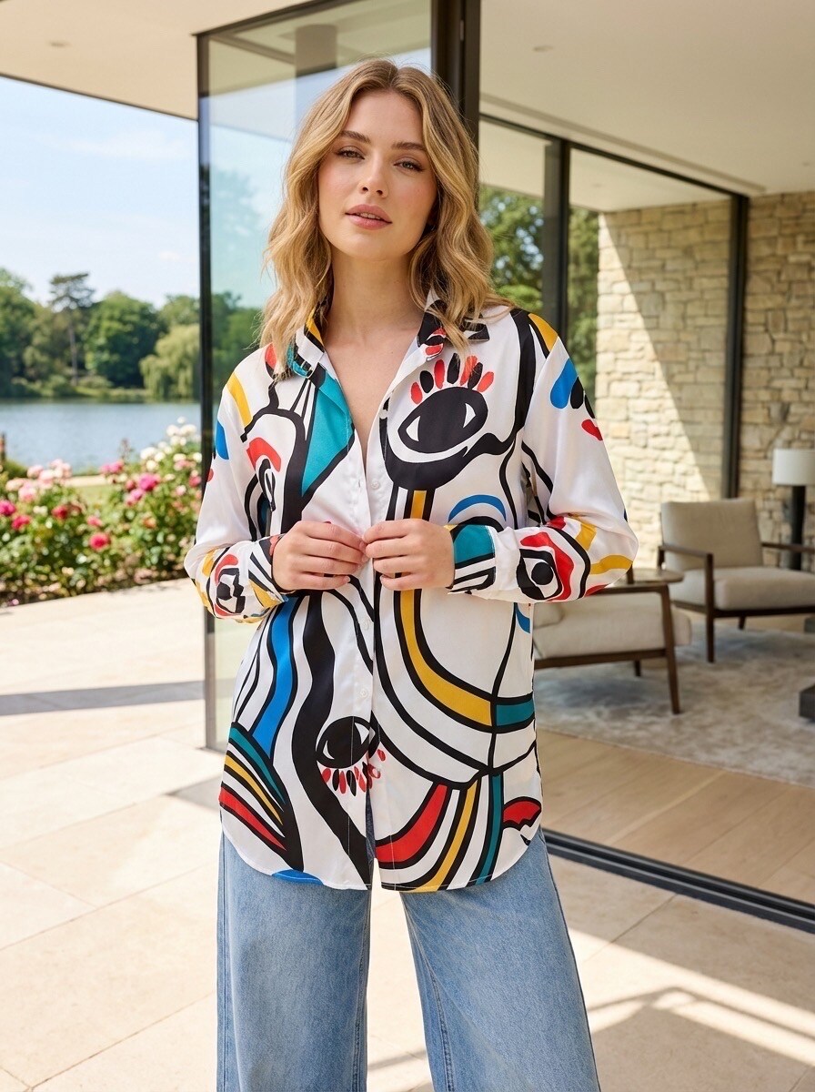 Mayorista LAFÉEROSE - Blusa viscosa de líquido de gran tamaño con estampado de flores - elegante casual