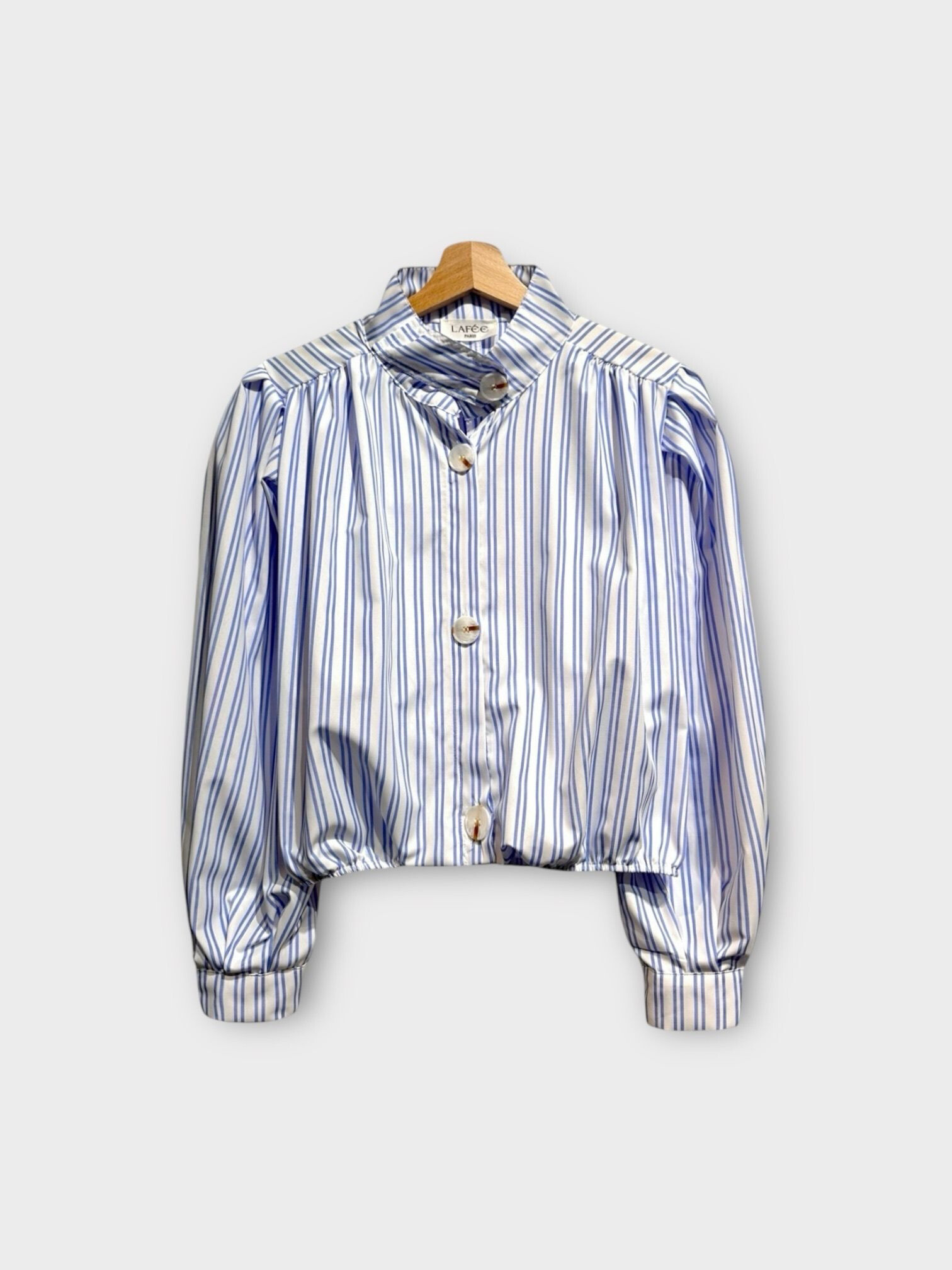 Grossista LAFÉEROSE - Blusa di cotone in strisce di cotone gonfio popline bohémien