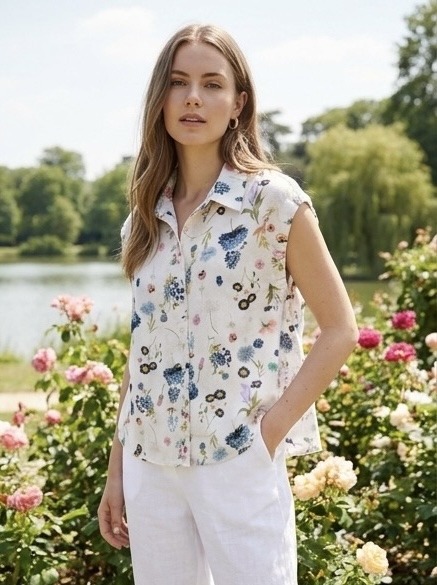 Mayorista LAFÉEROSE - Camisa/blusa sin mangas de algodón 100% con estampado floral
